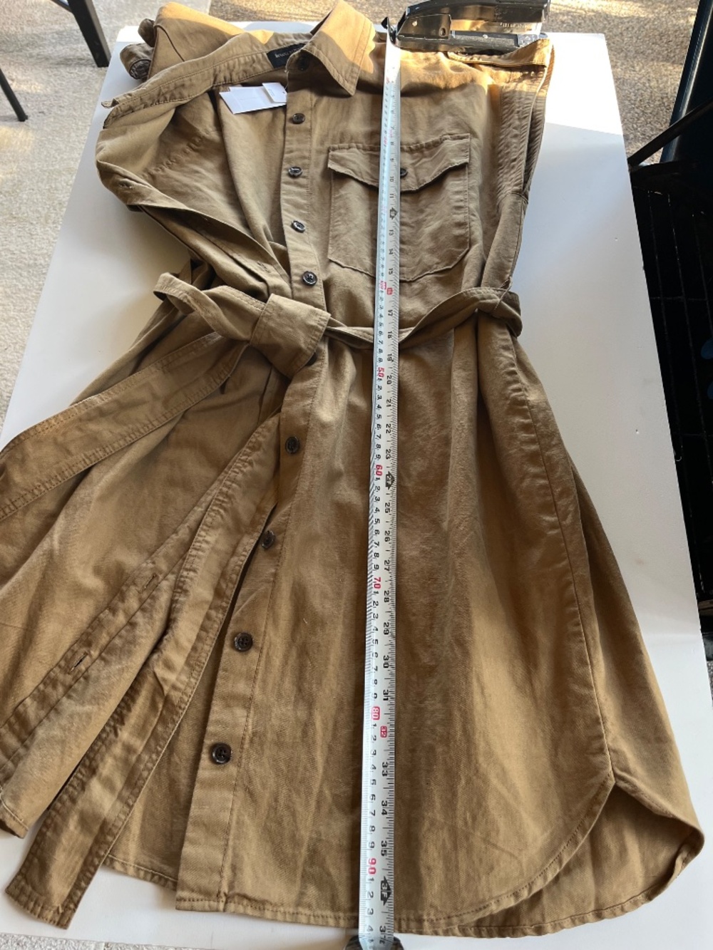 Banana Republic cotton +linen Sleeveless Dress in khaki, button-front size Large - Picture 10 of 14